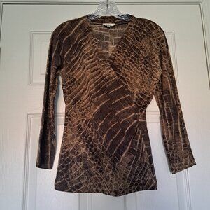 MaxMara V Neck Wrap Style Croco Pattern Wool Blend Sweater Draped Top Italy Sz S